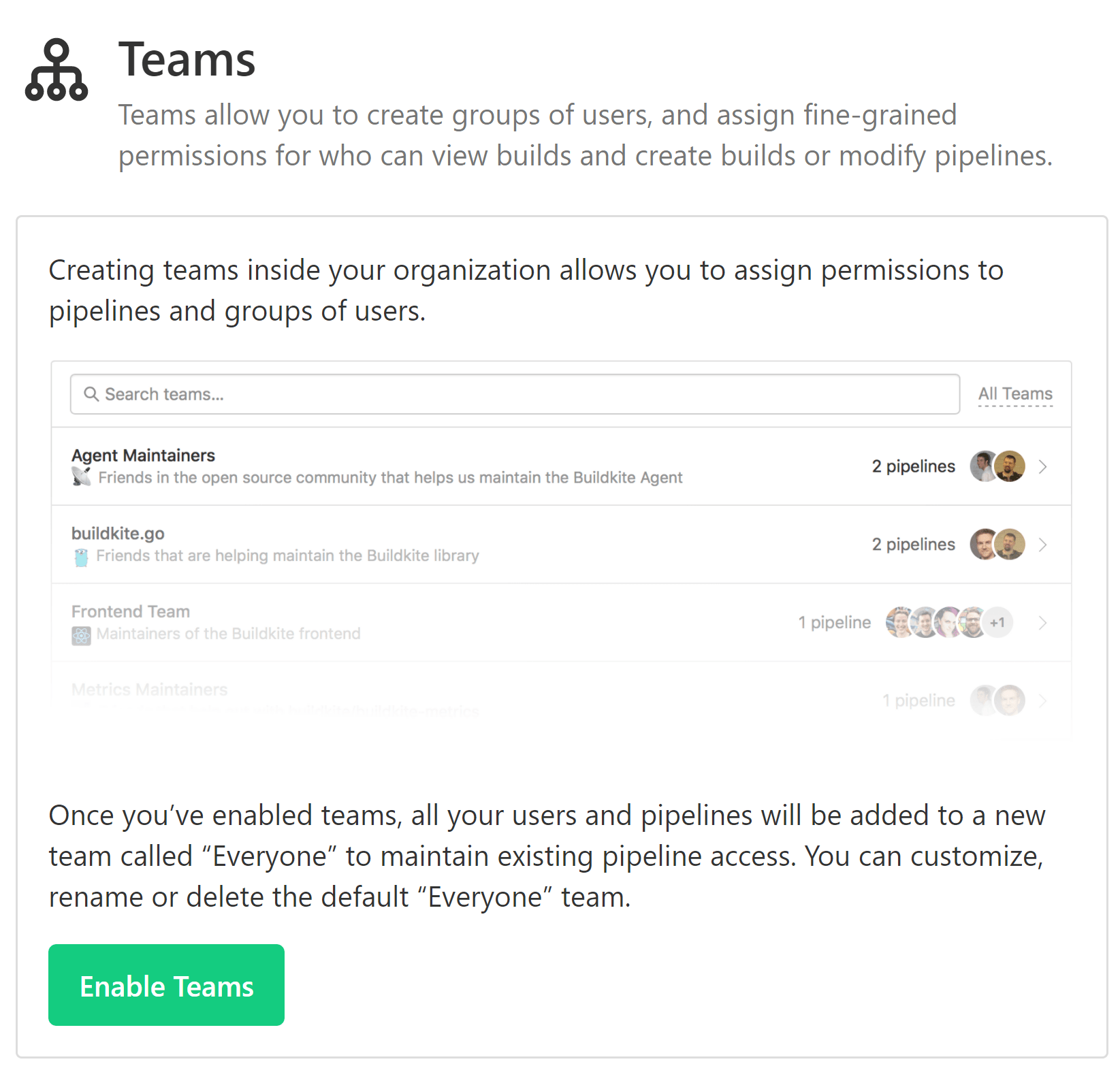 Enabling Teams for an organization